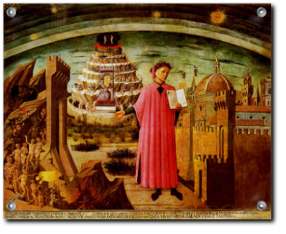 Domenico di Michelino - La divina commedia di dante - Dettaglio dal monumento equestre a Niccolò da Tolentino nel Duomo di Firenze