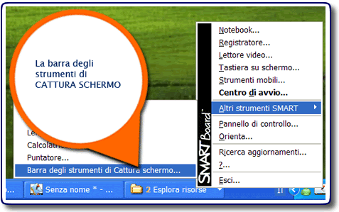 Barra strumenti di Cattura Schermo