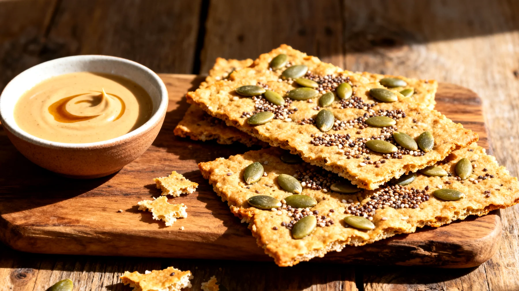 Crackers di semi di zucca e amaranto con tahina"